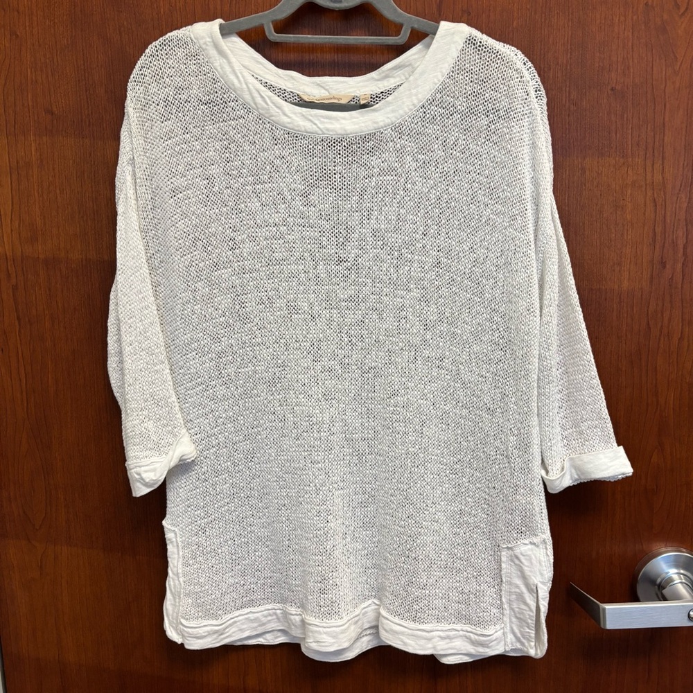 Soft Surroundings Linen Cotton White Open Knit Mesh Tunic Top Swim Beach size M